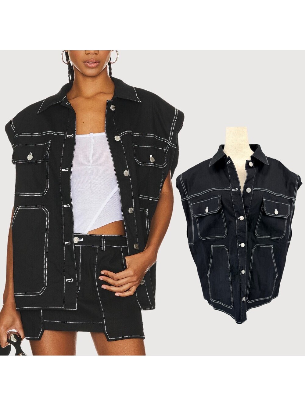 By.DYLN Cooper Shoulder Pad Denim Vest M